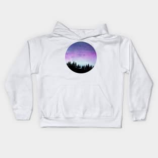 Purple and Blue Galaxy Sky - Watercolour Landscape with Tree Silhouette Kids Hoodie